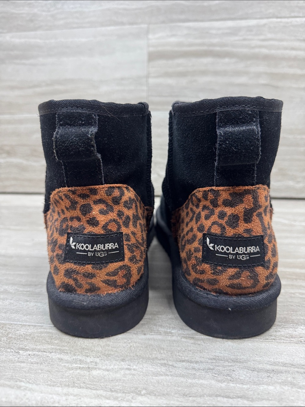 Koolaburra by Ugg Mini II Black Suede Ankle Boot with Leopard Size 8 - Picture 5 of 11